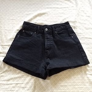High rise cuffed black jean shorts